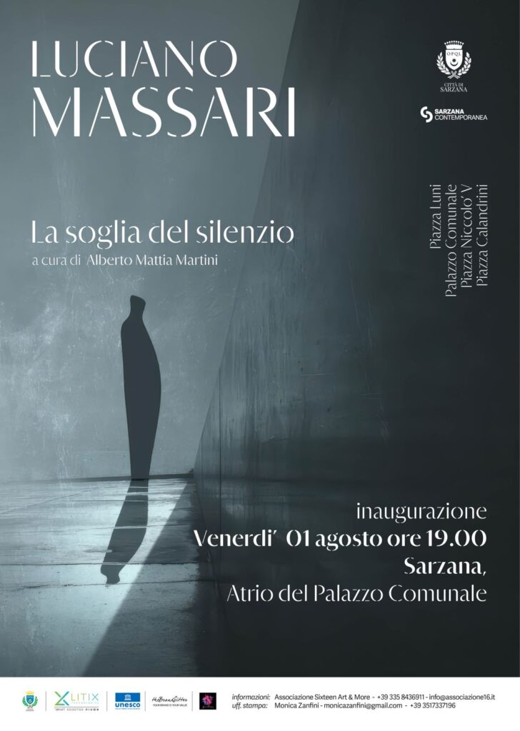 immagine dell'ombra di una statura con scritte Luciano Massari La soglia del silenzio