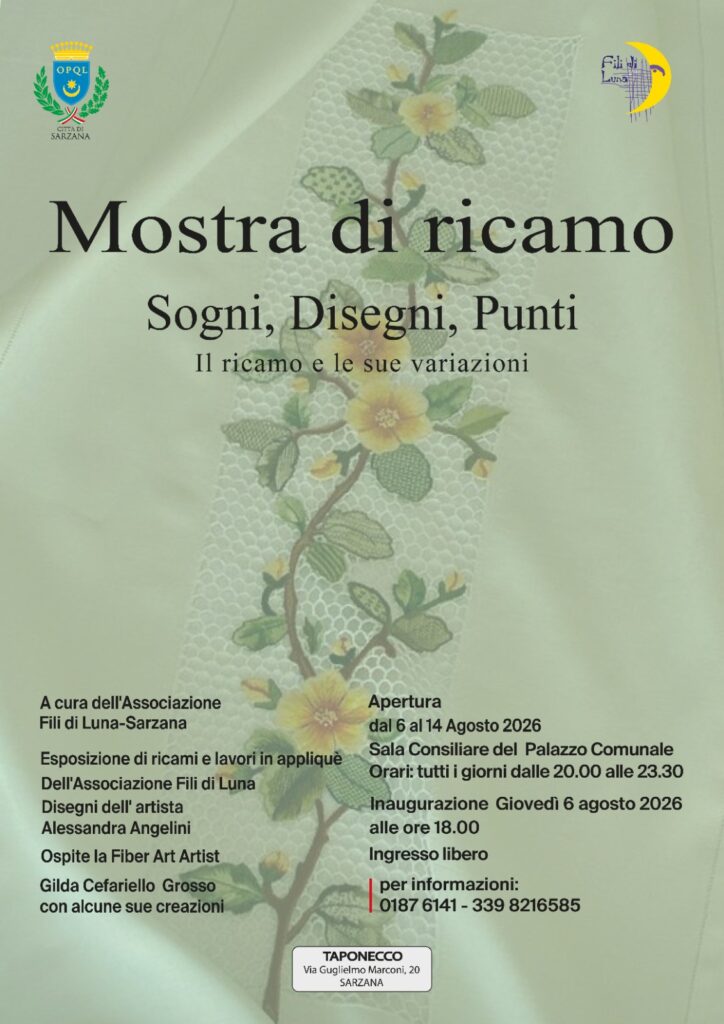 mostra di ricamo a sarzana "sogni, disegni, punti" 2026